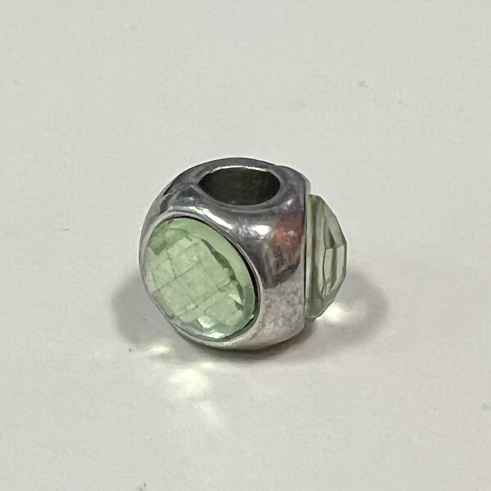 Silver Charm Bead green flower stone rhinestone 4 Pandora bracelet